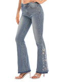 Retro Floral Embroidery Stripped Flare Jeans