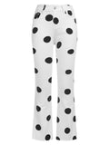 White Polka Dot High Waisted Flare Jeans