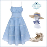 Sky Blue 1950s Strap Polka Dot Swing Dress