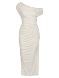 Ivory 1960s Cap Sleeve Slim Pleated Dress