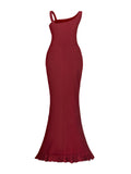 Wine Red 1960s Ruffled Fishtail Vintage Dress