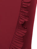 Wine Red 1960s Ruffled Fishtail Vintage Dress