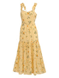Yellow Plaids Fruits Ruffled Strap Vintage Dress