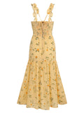 Yellow Plaids Fruits Ruffled Strap Vintage Dress