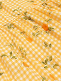 Yellow Plaids Fruits Ruffled Strap Vintage Dress