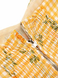 Yellow Plaids Fruits Ruffled Strap Vintage Dress