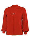 Red Solid Pearl Long Sleeves Blouse & Brooch