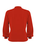 Red Solid Pearl Long Sleeves Blouse & Brooch