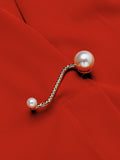 Red Solid Pearl Long Sleeves Blouse & Brooch