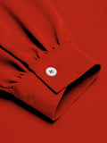 Red Solid Pearl Long Sleeves Blouse & Brooch
