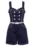 Navy Blue 1950s Polka Dot Pocket Romper