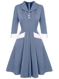 Blue 1950s Long Sleeve Swing Dress