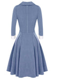 Blue 1950s Long Sleeve Swing Dress