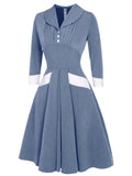 Blue 1950s Long Sleeve Swing Dress
