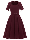 1950s Solid Swing Vintage Dress & Belt