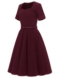 1950s Solid Swing Vintage Dress & Belt