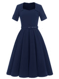 1950s Solid Swing Vintage Dress & Belt