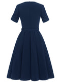 1950s Solid Swing Vintage Dress & Belt