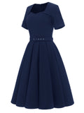 1950s Solid Swing Vintage Dress & Belt