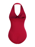 2PCS Red 1950s Bodysuit & Denim Blue Buttons Shorts