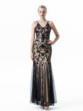 1920s Lace V-Neck Sequins Party Dress