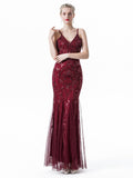 1920s Lace V-Neck Sequins Party Dress
