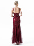 1920s Lace V-Neck Sequins Party Dress