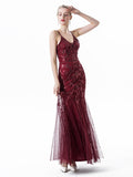 1920s Lace V-Neck Sequins Party Dress