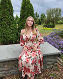 1940s Rose V-Neck Long Sleeves Dress