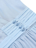Sky Blue 1950s Solid Wrap Puff Sleeves Dress
