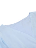Sky Blue 1950s Solid Wrap Puff Sleeves Dress