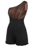 Black 1950s Polka Dots Patchwork Romper