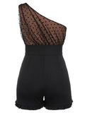 Black 1950s Polka Dots Patchwork Romper