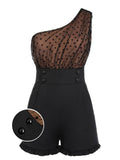 Black 1950s Polka Dots Patchwork Romper
