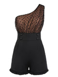 Black 1950s Polka Dots Patchwork Romper