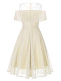 1950s Ruffled Sleeves Lace Swing Dress
