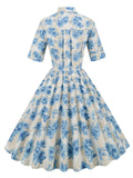 1950s Floral Shirt Collar Swing Dress