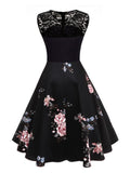 Black 1950s Floral Lace Swing Dress