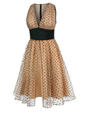 [Pre-Sale] Apricot 1950s Dots Patchwork Swing Dress