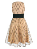 [Pre-Sale] Apricot 1950s Dots Patchwork Swing Dress