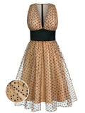 [Pre-Sale] Apricot 1950s Dots Patchwork Swing Dress