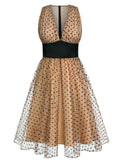 [Pre-Sale] Apricot 1950s Dots Patchwork Swing Dress