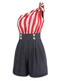 Red Stripe Patchwork Independence Day Romper