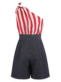 Red Stripe Patchwork Independence Day Romper