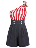 Red Stripe Patchwork Independence Day Romper