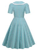 Peacock Blue 1950s Polka Dot Swing Dress