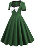 Green 1950s Square-Neck Vintage Swing Dress