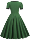 Green 1950s Square-Neck Vintage Swing Dress