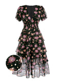 [US Warehouse] Black 1950s Lace Flowers Swing Dress