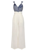 [Pre-sale] Blue & White Stripes Patchwork Jumpsuit